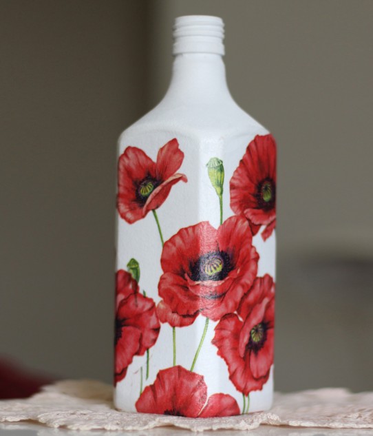 Upcycled Bottle Decor - Red Flower