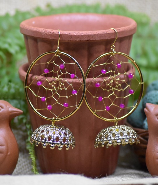 Dreamcatcher Jhumkas Pink