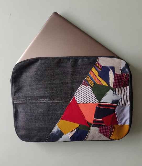 Upcycled Laptop Sleeve - Scrap Up, Made from Upcycled Denim & Fabric Scraps
