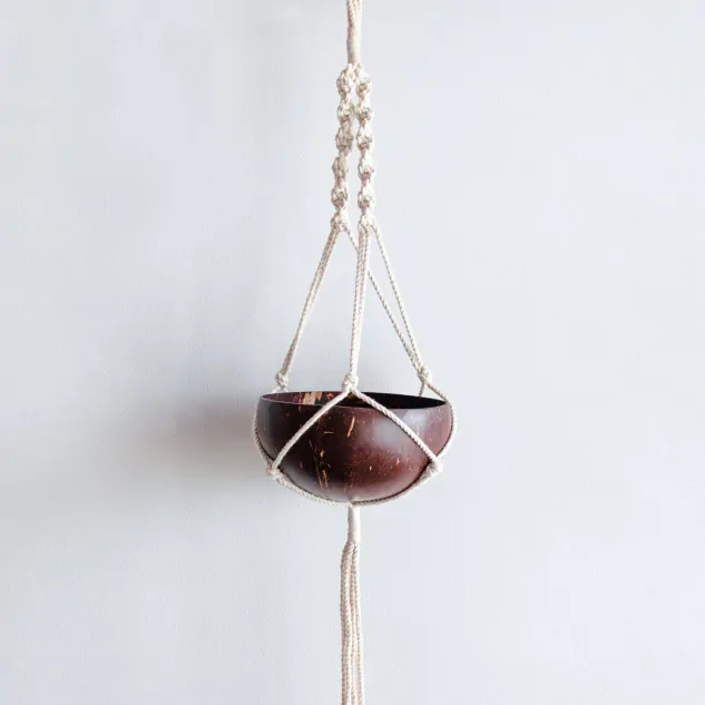 Coconut Shell Macrame Plant Hanger for Indoor & Balcony Gardening